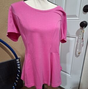 Isaac Mizrahi Live-Pink Short-Sleeve Peplum Tee